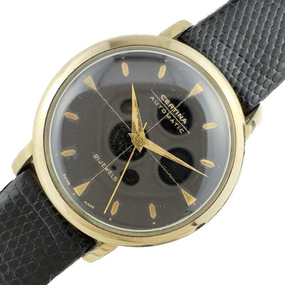Vintage Certina 21 Jewel Men's Automatic Wristwatch 25-45 w Black Crosshair Dial - Picture 1 of 9